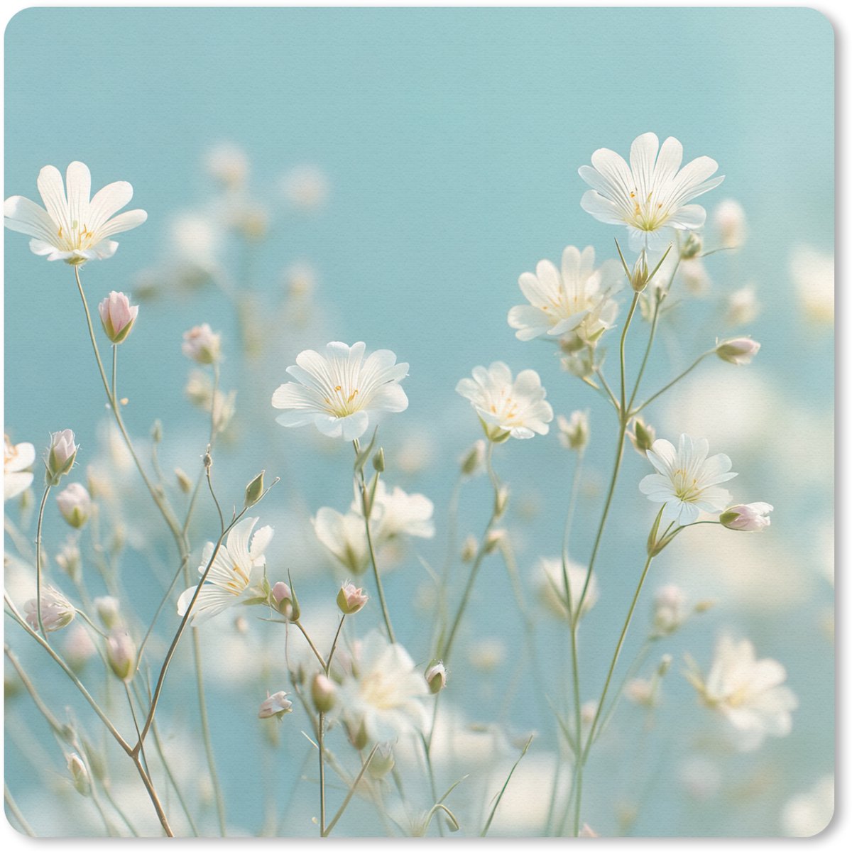 Muismat 30x30 cm - Mousepad Stengels - Bloemen - Lucht - Wit - Muismatten