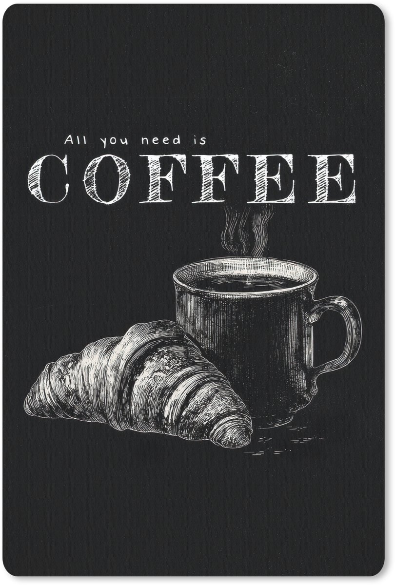 Muismat 18x27 cm - Mousepad Koffie - Croissant - Tekst - Muismatten