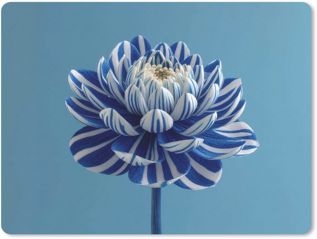 Muismat 23x19 cm - Mousepad Bloem - Blauw - Bloemblaadjes - Streepjes - Muismatten