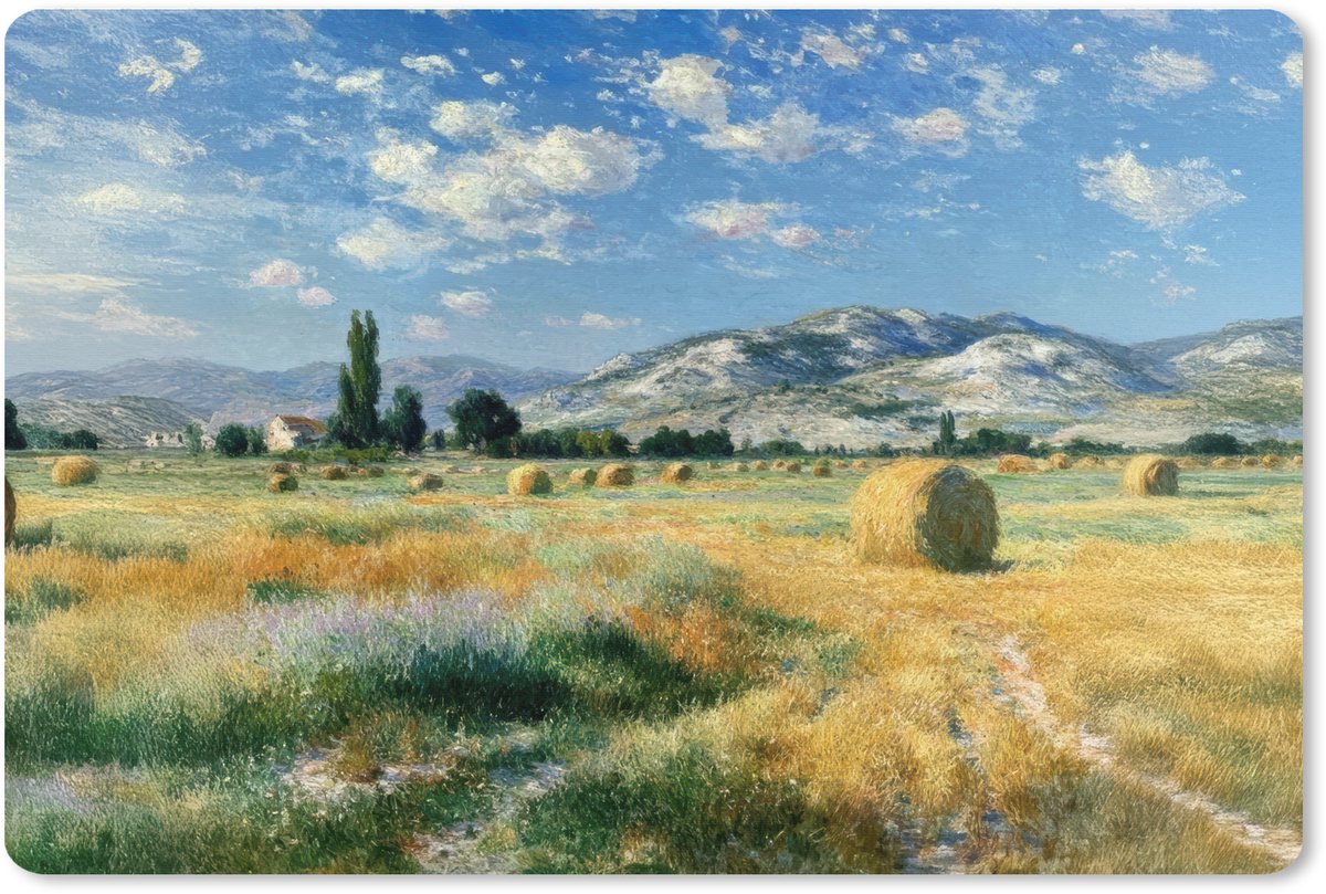 Muismat XXL 120x80 cm - Bureau onderlegger - Bureau mat Landschap - Strobalen - Bergen - Wolken - Bureaumat - Gaming mousepad xl - Bureaulegger groot - Computer deskmat