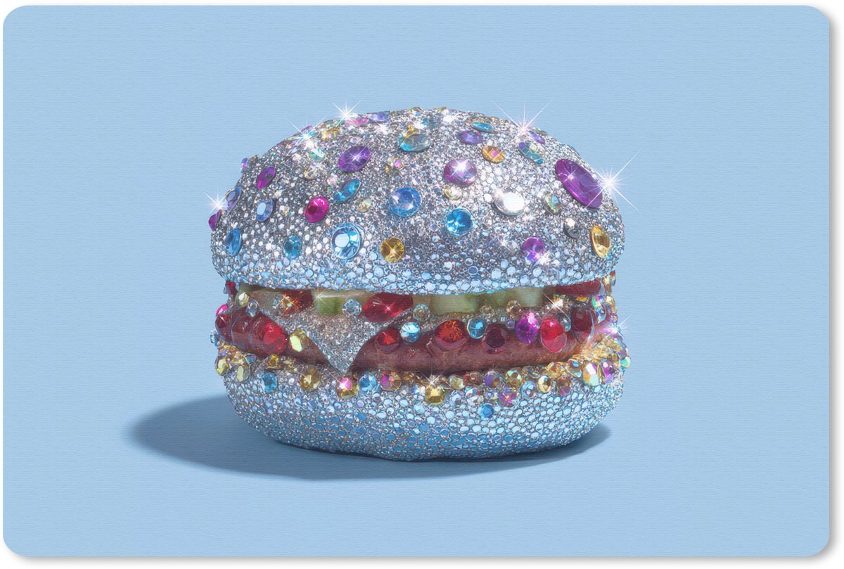 Muismat 27x18 cm - Mousepad Glitters - Hamburger - Blauw - Muismatten