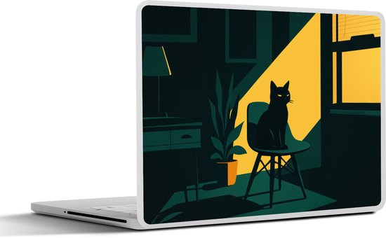 Sticker pour ordinateur portable - 15,6 pouces - Chat noir - Mystérieux - Incrustations jaunes - 36x27,5 cm - Autocollants pour ordinateur portable - Skin pour ordinateur portable - Housse