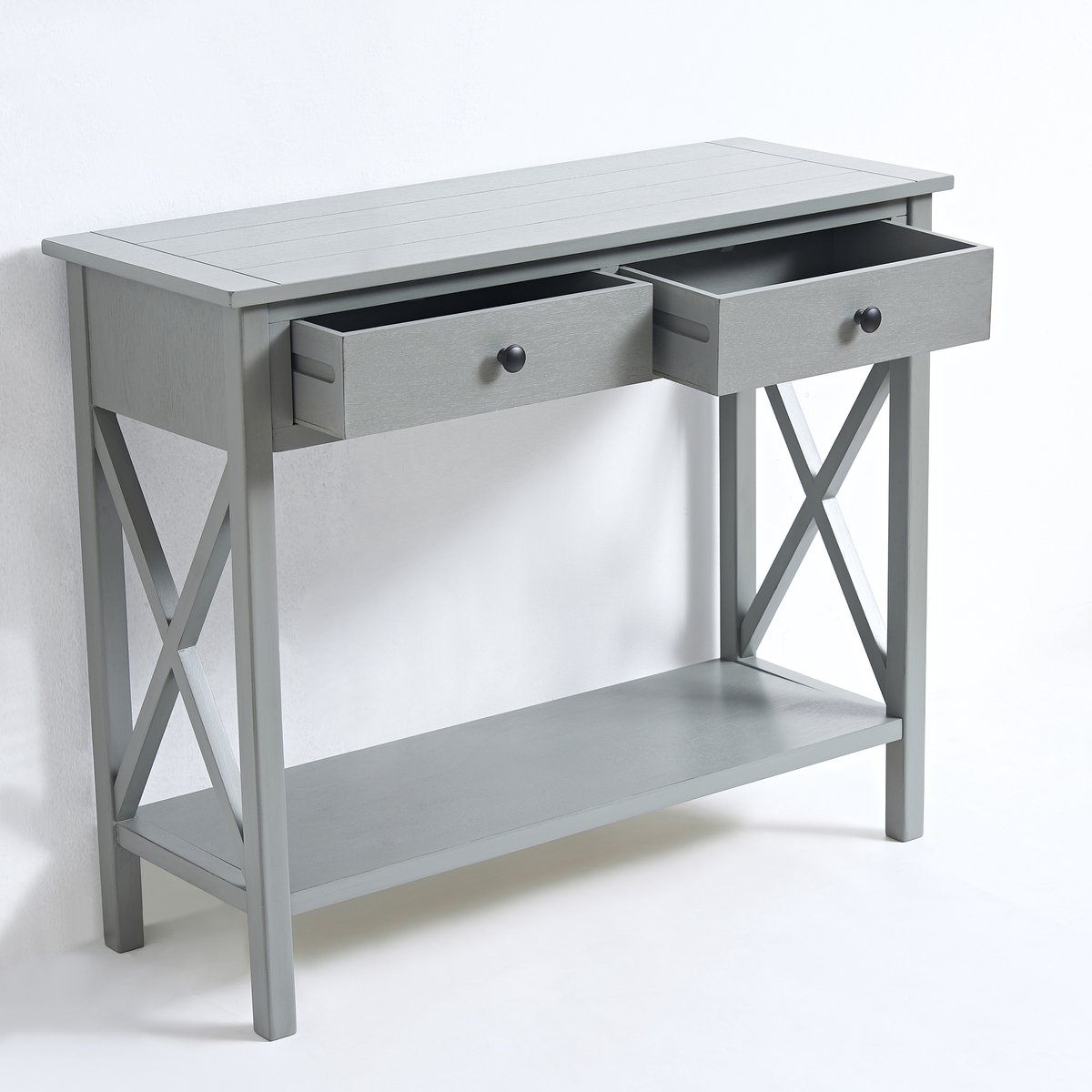 VIDI Lund - Sidetable - Consoletafel - Hout - Lichtgrijs - 91 x 35 x 75 cm - Houten kast - Multifunctionele Console Tafel voor Hal Woonkamer Entree - Bijzettafeltjes Woonkamer