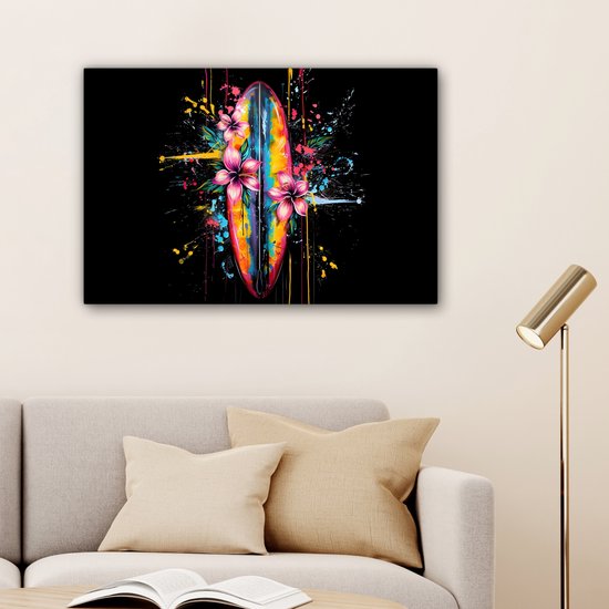 Canvas schilderij 90x60 cm - Wanddecoratie Graffiti - Sport - Surfen - Zomer - Muurdecoratie woonkamer - Slaapkamer decoratie - Kamer accessoires - Schilderijen op canvas