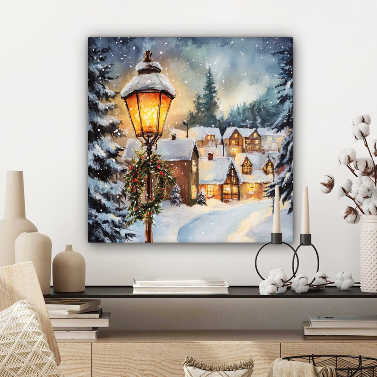 Canvas schilderij 50x50 cm - Wanddecoratie Kerstdorp - Huizen - Sneeuw - Kerst - Muurdecoratie woonkamer - Slaapkamer decoratie - Kamer accessoires - Schilderijen op canvas - Kerstdecoratie voor binnen - Kerstversiering - Kerstmis versiering – foto 7