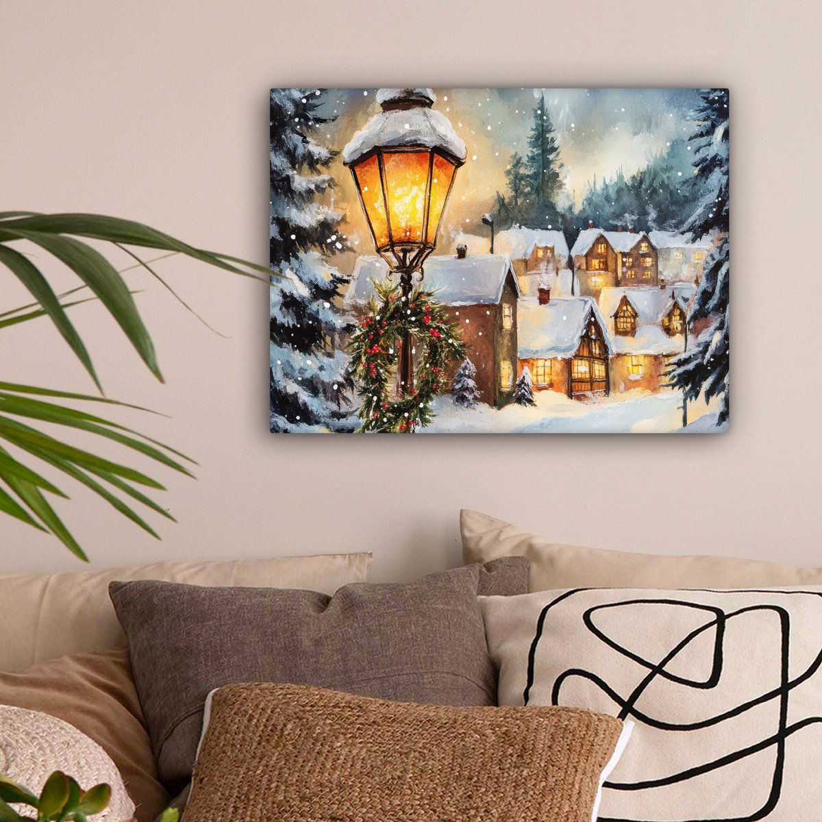 Canvas schilderij 40x30 cm - Wanddecoratie Kerstdorp - Huizen - Sneeuw - Kerst - Muurdecoratie woonkamer - Slaapkamer decoratie - Kamer accessoires - Schilderijen op canvas - Kerstdecoratie voor binnen - Kerstversiering - Kerstmis versiering – foto 4