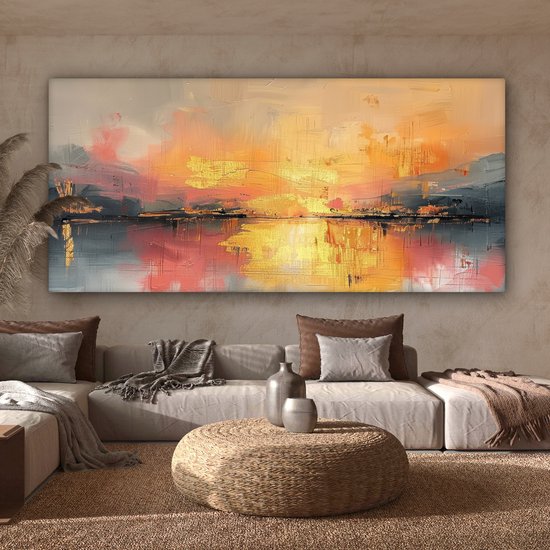 Tableau sur toile 200x100 cm - Décoration murale moderne - Abstraite - Or - Rose - Décoration murale murale salon - Décoration chambre - Accessoires de décoration - Peintures sur toile