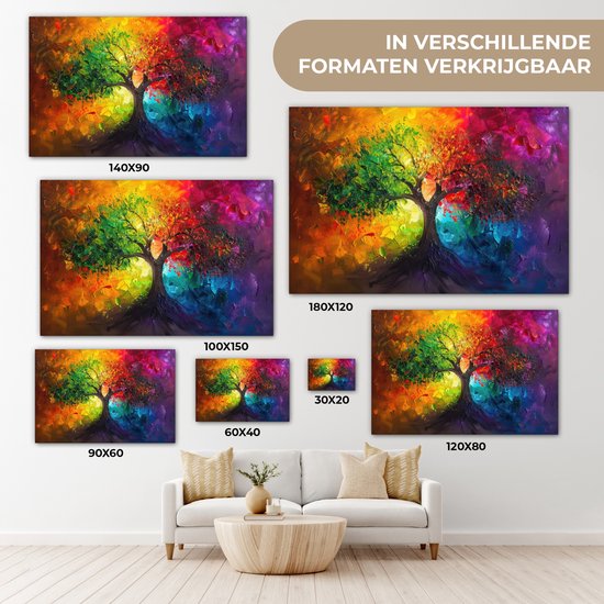 Peinture sur toile 120x80 cm - Décoration murale Arbre - Coloré - Moderne - Abstrait - Décoration murale salon - Décoration chambre - Accessoires de chambre - Peintures