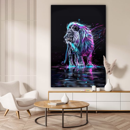 Canvas schilderij 120x180 cm - Wanddecoratie Leeuw - Kleuren - Zwart - Dieren - Muurdecoratie tienerkamer - Kamer decoratie voor tieners - Tiener jeugdkamer accessoires - Slaapkamer schilderijen