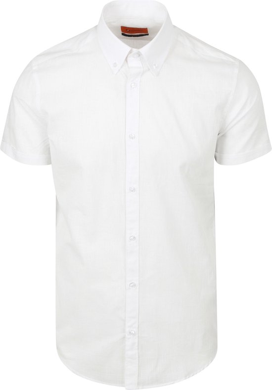 Chemise à manches courtes en Cotton flammé Wit - Taille M - Homme - Chemise décontractée