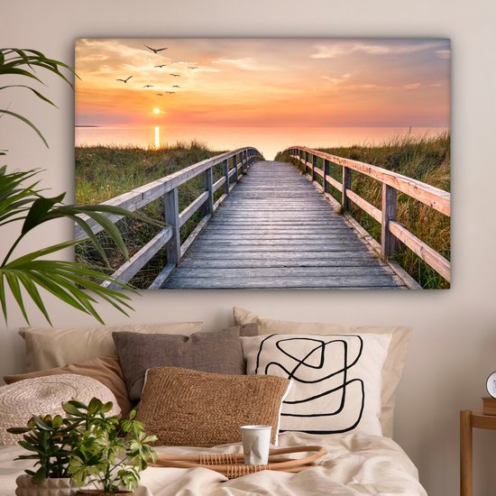 Toile - Plage - Vogels - Coucher de soleil - Dune - Tableaux sur toile nature - Peintures sur toile - Salon - Chambre - 120x80 cm