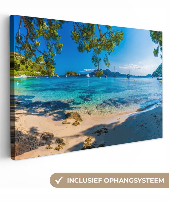 Peintures sur toile - Plage - Mer - Bateau - Majorque - 120x80 cm - Décoration murale