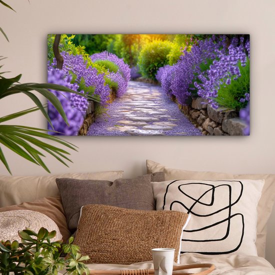 Peinture sur toile 80x40 cm - Décoration murale Fleurs - Allée - lavande - Jardin - Décoration murale murale salon - Décoration chambre - Accessoires de chambre - Peintures