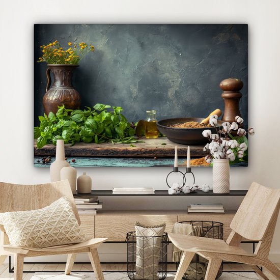 Peinture sur toile 120x80 cm - Décoration murale Nature morte - Herbes - Épices - Industriel - Rural - Accessoires de Décoration murale - Décoration murale de Cuisine - Peintures sur toile