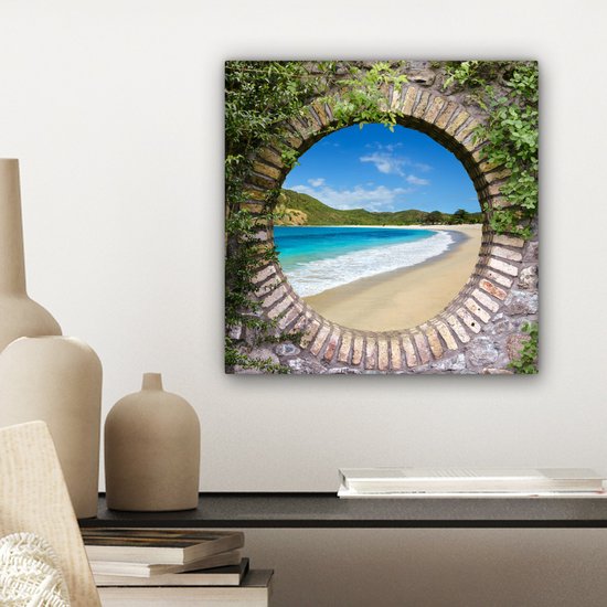 Tableau sur toile 20x20 cm - Décoration murale Plage - Mer - Vue - Décoration murale salon - Décoration chambre - Accessoires chambre - Peintures