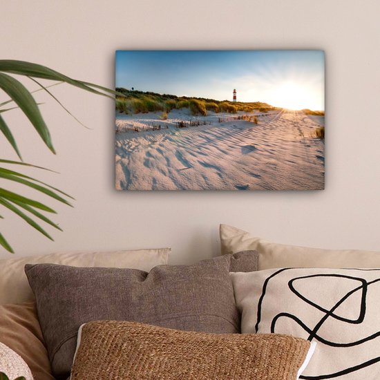 Tableau sur toile - Phare de plage et de mer 30x20 - Accessoires de décoration de chambre - Tableaux de plage salon - Décoration murale Dunes chambre - Décoration murale cuisine - Toile murale intérieur - Décoration maison - Accessoires de maison