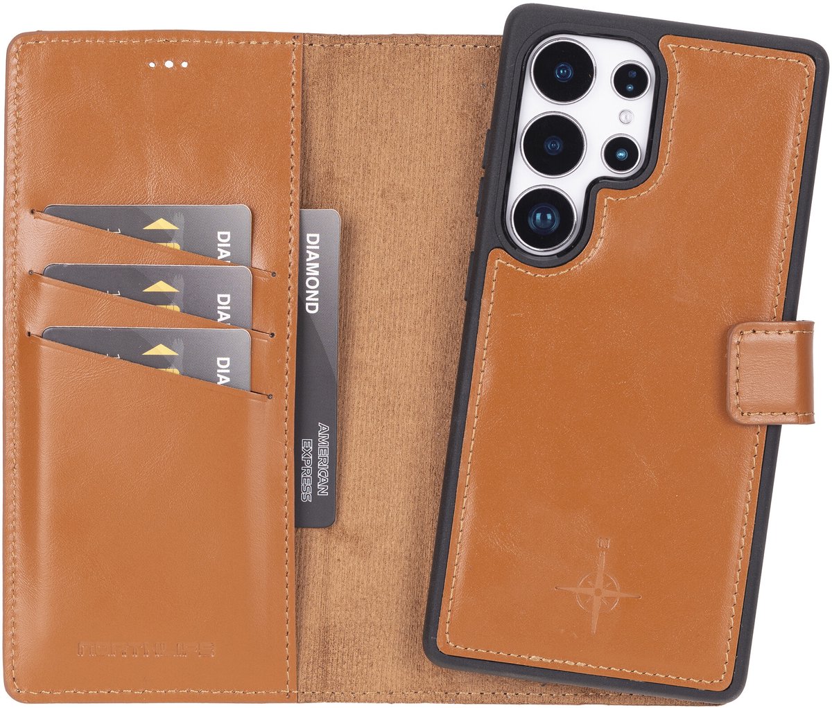 NorthLife Geschikt voor Samsung Galaxy S25 Ultra - Leren Afneembare 2-in-1 bookcase telefoonhoes - Cognac