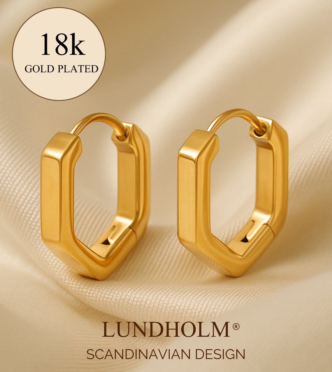 Lundholm Luxe Oorringen Dames Goudkleurig – Premium Stainless Steel Jewellery Gold PVD Plated – Hexagon Geometrisch Design – My Olivia Serie – Waterproof & Hypoallergeen – Cadeau voor Vrouw