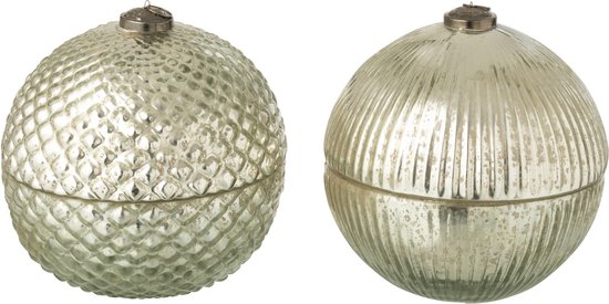 J-Line geurkaars kerstbal - glas - zilver - large - 2 stuks