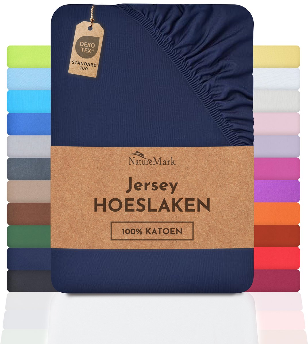 NatureMark Jersey hoeslaken, 100% katoen, 140x200cm, marineblauw
