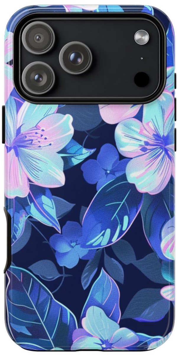 Blauw-Roze Bloemenpatroon – Telefoonhoesje Geschikt voor iPhone 17 Pro Max