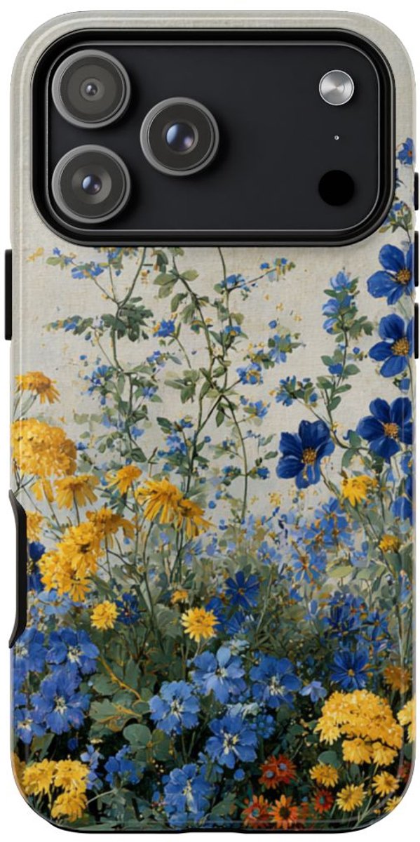 Blauwe en Gele Wilde Bloemen – Telefoonhoesje Geschikt voor iPhone 17 Pro Max