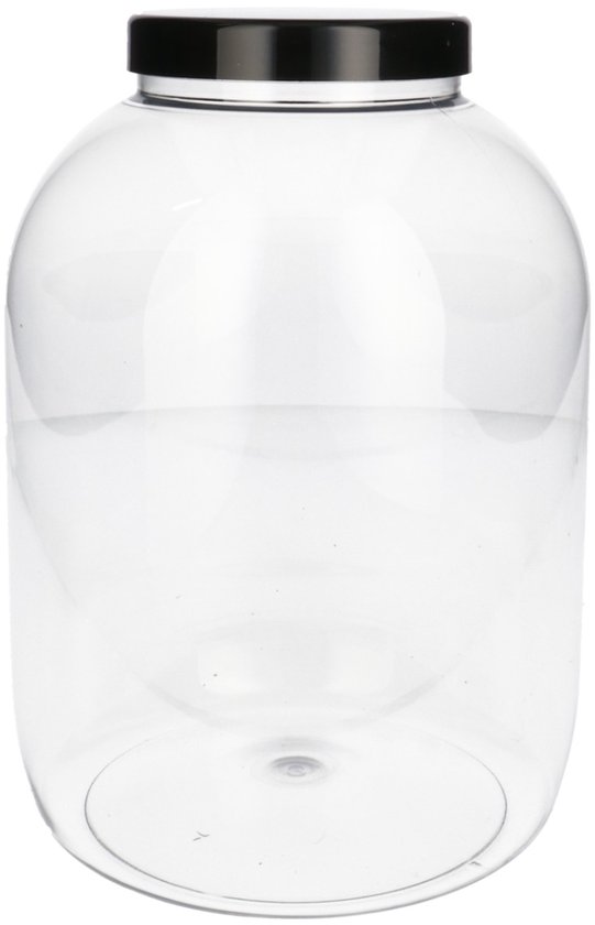 Transparante ronde PET-pot van 5000 ml met een zwart schroefdeksel.
