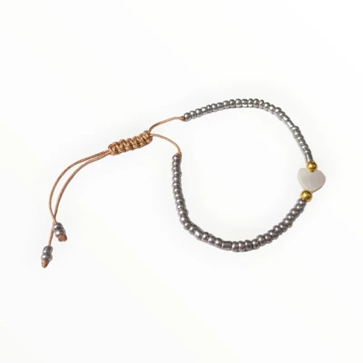 Aramat Jewels | Armbanden | Verstelbare Armband Met Schelp Hartje | Zilverkleurig | |2mm | Metaal | Kinderen, Volwassenen | Verkleurd niet