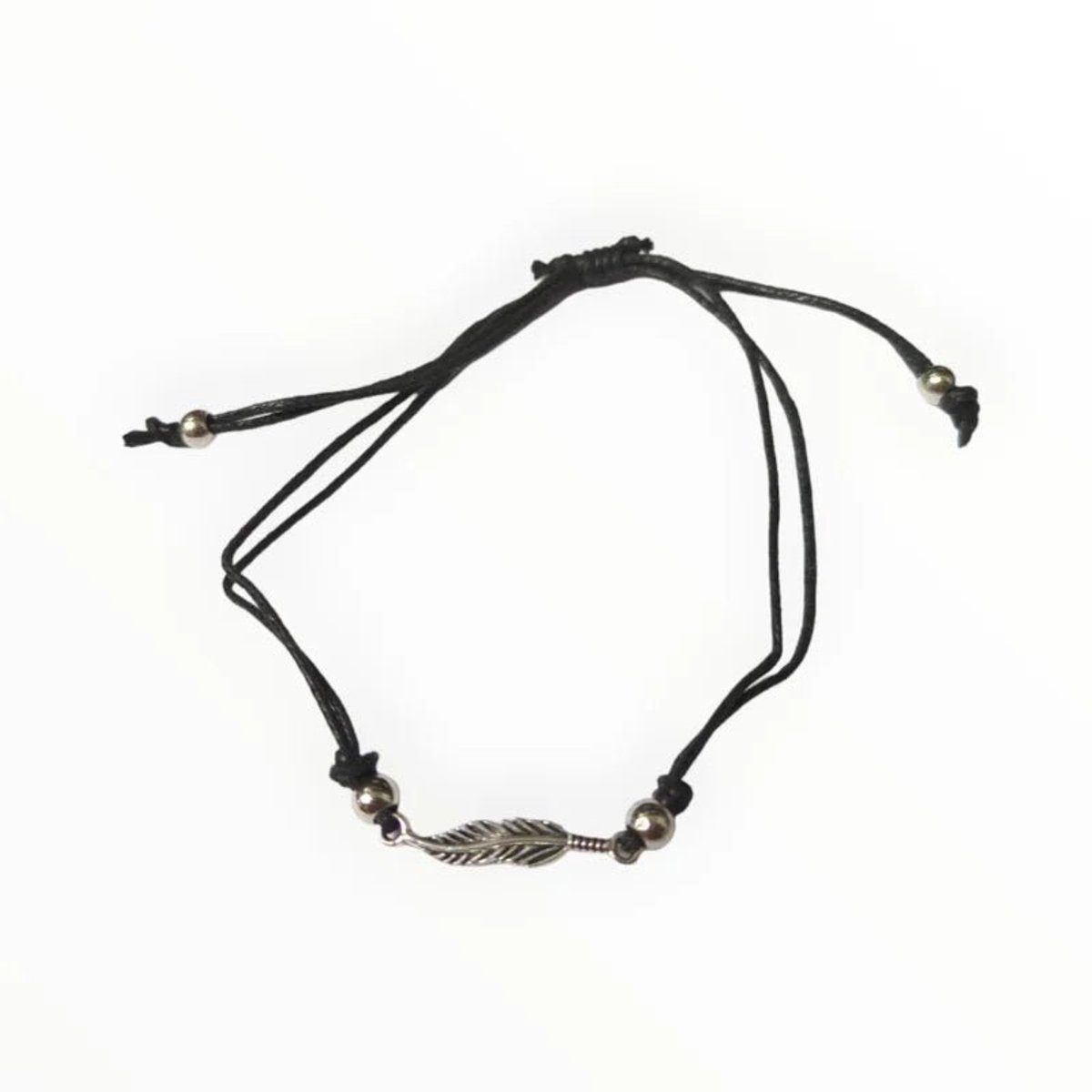 Veertjes armband - zilverkleurig veertje - Zwart armbanden dames