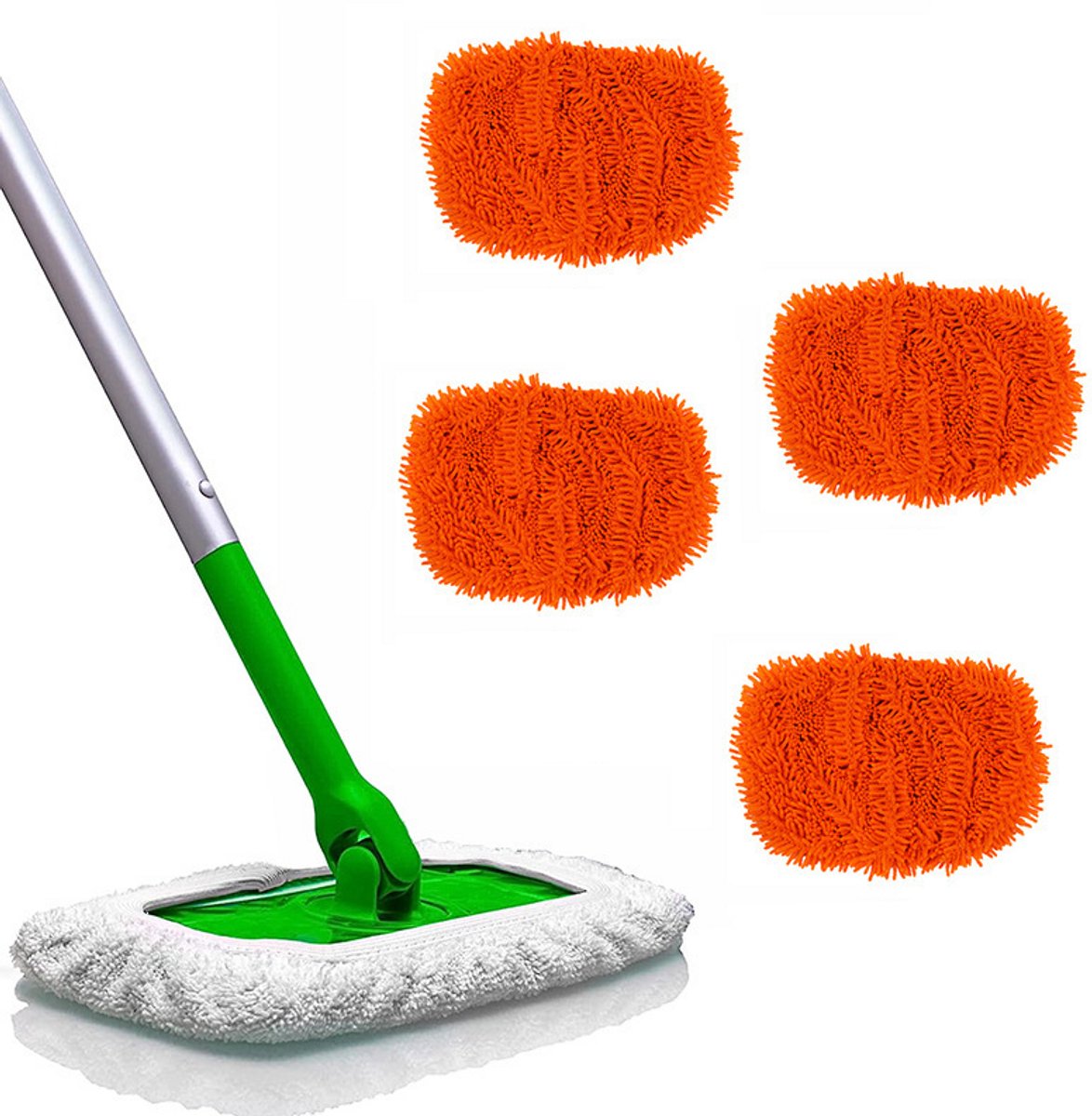 FINEVERNEK 4 verwisselbare microvezelmoppads, wasbaar en herbruikbaar blauw mopdoek geschikt voor Swiffer natte en droge mopstarters
