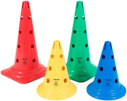 Spordas duurzame pion met gaten - trainingskegel voor spel en sport.
