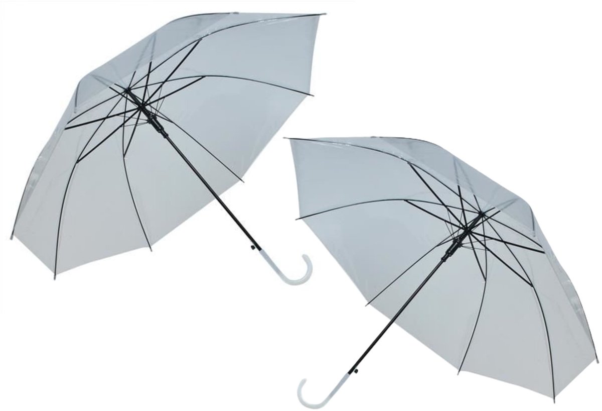 Malatec Paraplu - 2x - transparant - PVC/ijzer - D93 x H72 cm - automatisch - opvouwbaar