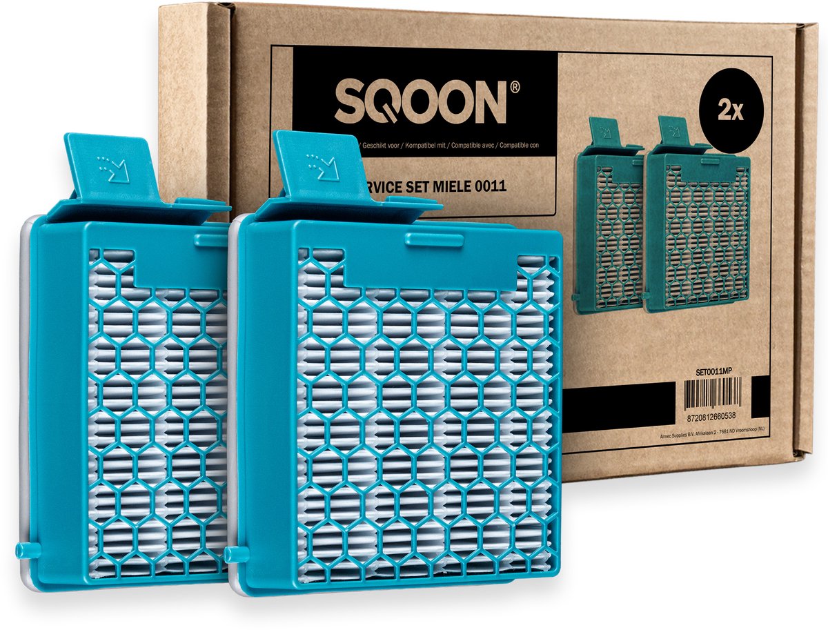 SQOON® XL Filterset geschikt voor Miele Boost CX1 stofzuiger - 2 STUKS - Gelijk aan model: SF-HY 60 - Vervangt HEPA-filter 11639240 - Voor schone en allergievrije uitblaaslucht