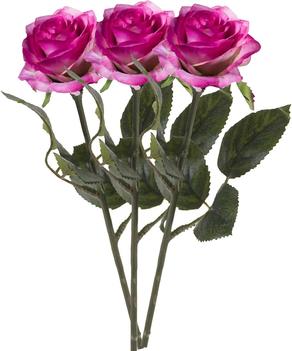 Emerald Kunstbloemen roos - 3x - rozen - Simone - fuchsia - 45 cm - decoratie bloemen