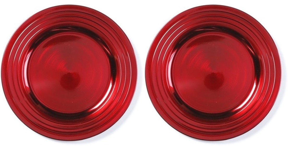 Onderbord - 8x - rood - 33 cm - kunststof - rond - Diner borden - onderzet bord - kerstdiner