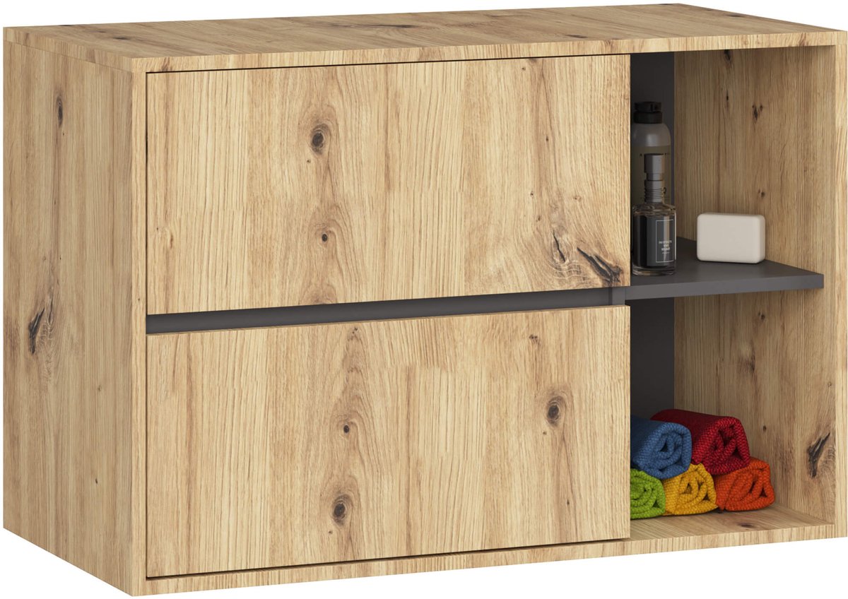Hangende Wastafel Onderkast VAMI W90 / Wastafel Onderbouw Kast / Badkamer Kastje / Artisan Eik - Grafietgrijs / AKORD Furniture Factory / 90x60x45,5 cm