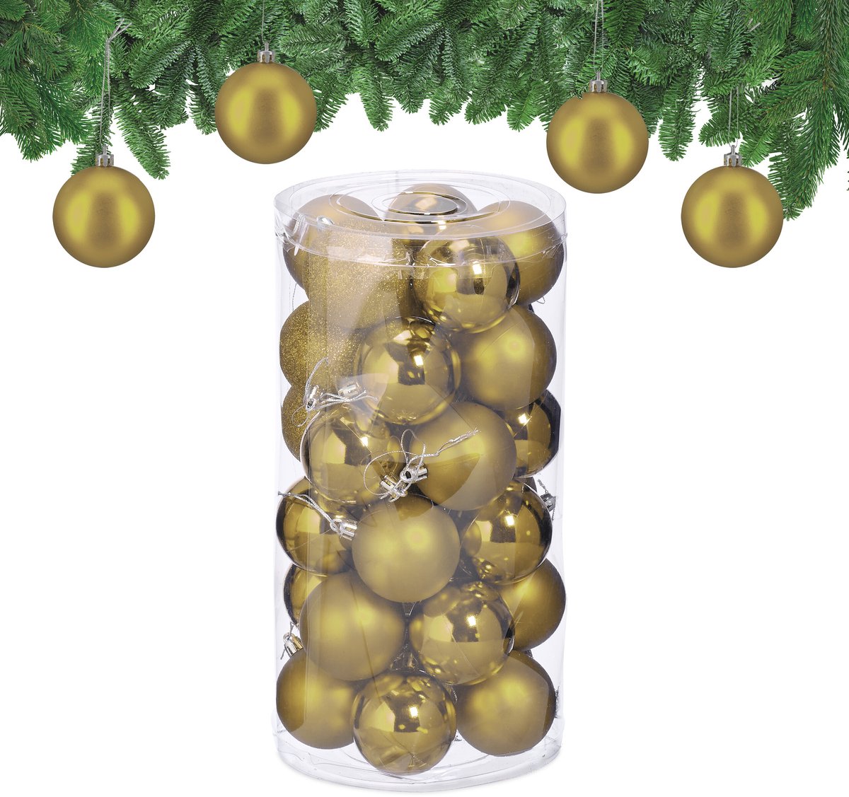 Gouden onbreekbare plastic kerstballen set van 30, Ø 6 cm.