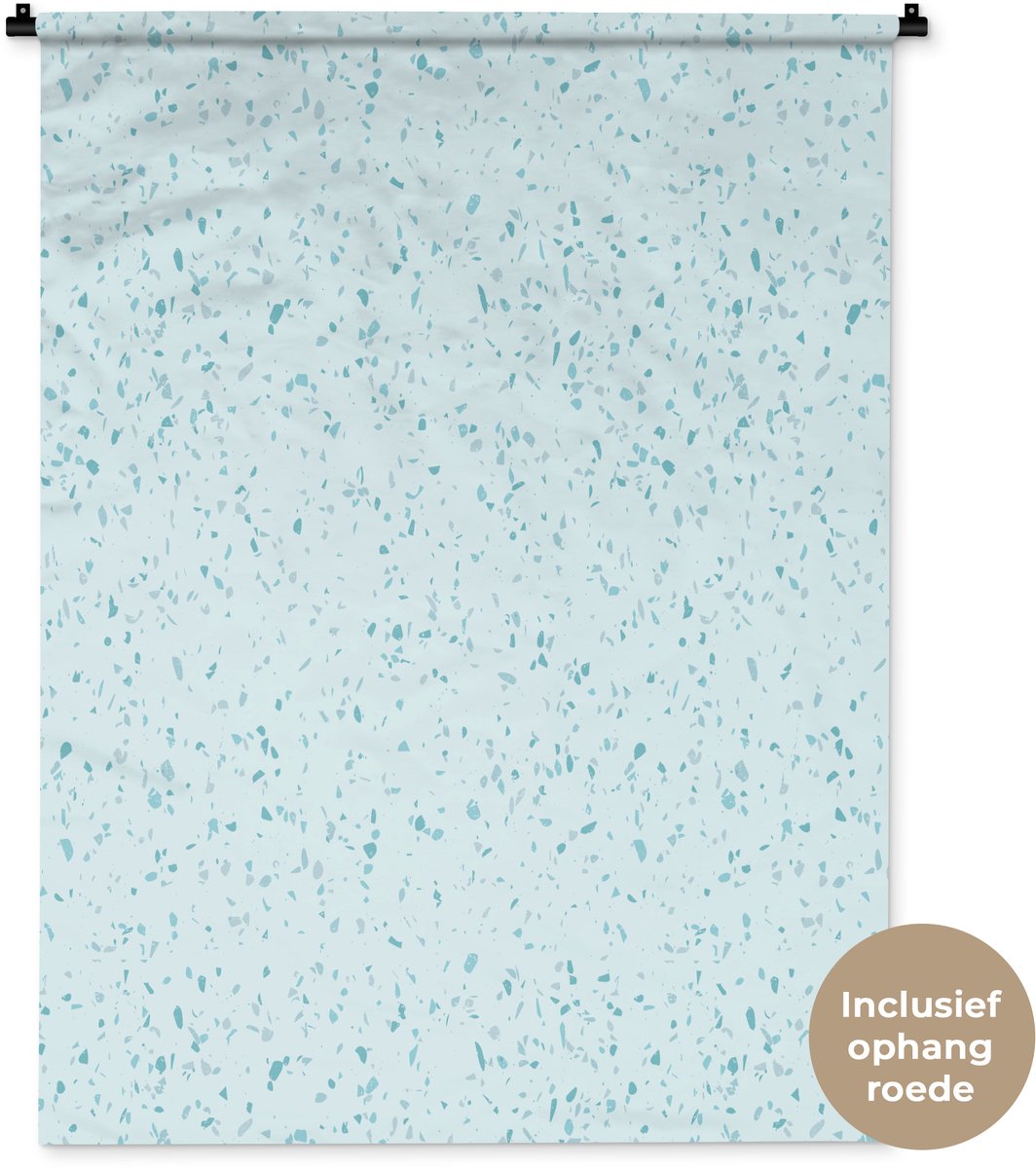 Wandkleed 90x120 cm - Wanddoek Terrazzo - Patroon - Kleurrijk - Baby Blauw - Wandtapijt - Wandkleden