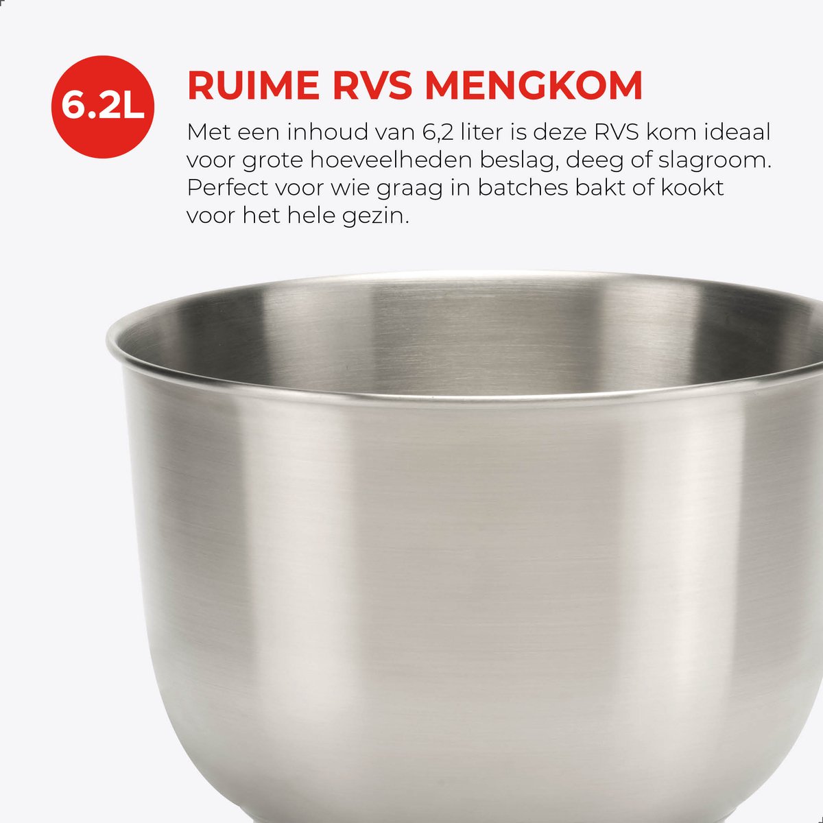 Bourgini Kitchen Chef Plus - XL Keukenmachine - 6.2L mengkom - Keukenrobot - 3 Accessoires - Keukenmixer - 1.5 kg pizza/brooddeeg kneden thumbnail 5