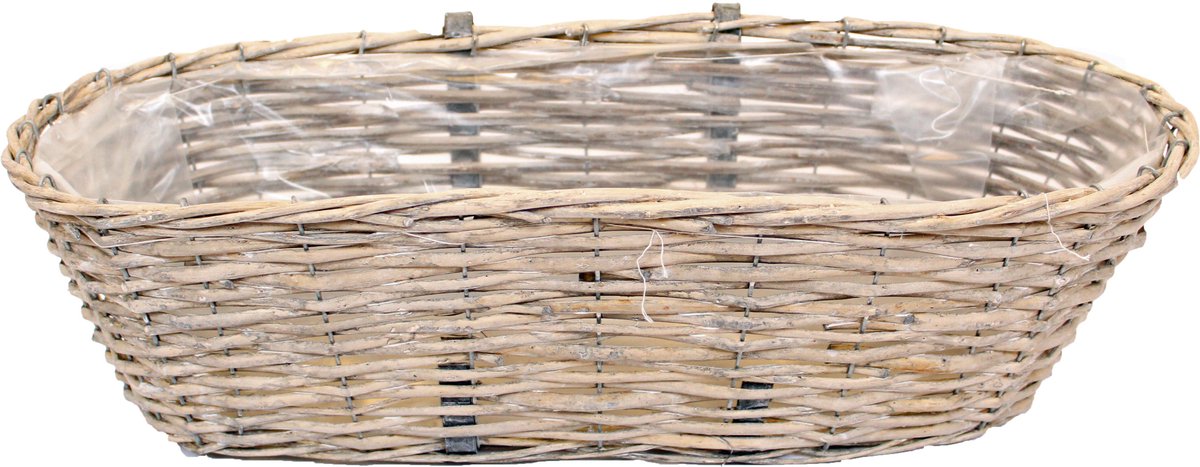 Van der Leeden Balkonmand - ovaal - rotan gevlochten - 56 x 22 x 17 cm - bloemen/planten mand - schuttingmand - hangmand - plantenpot - bloempot