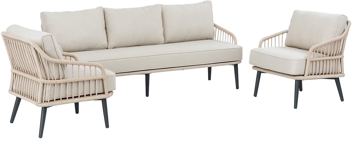 Isabel Loungeset | 3-persoons Loungebank + 2 Loungestoelen | Sand | Rope