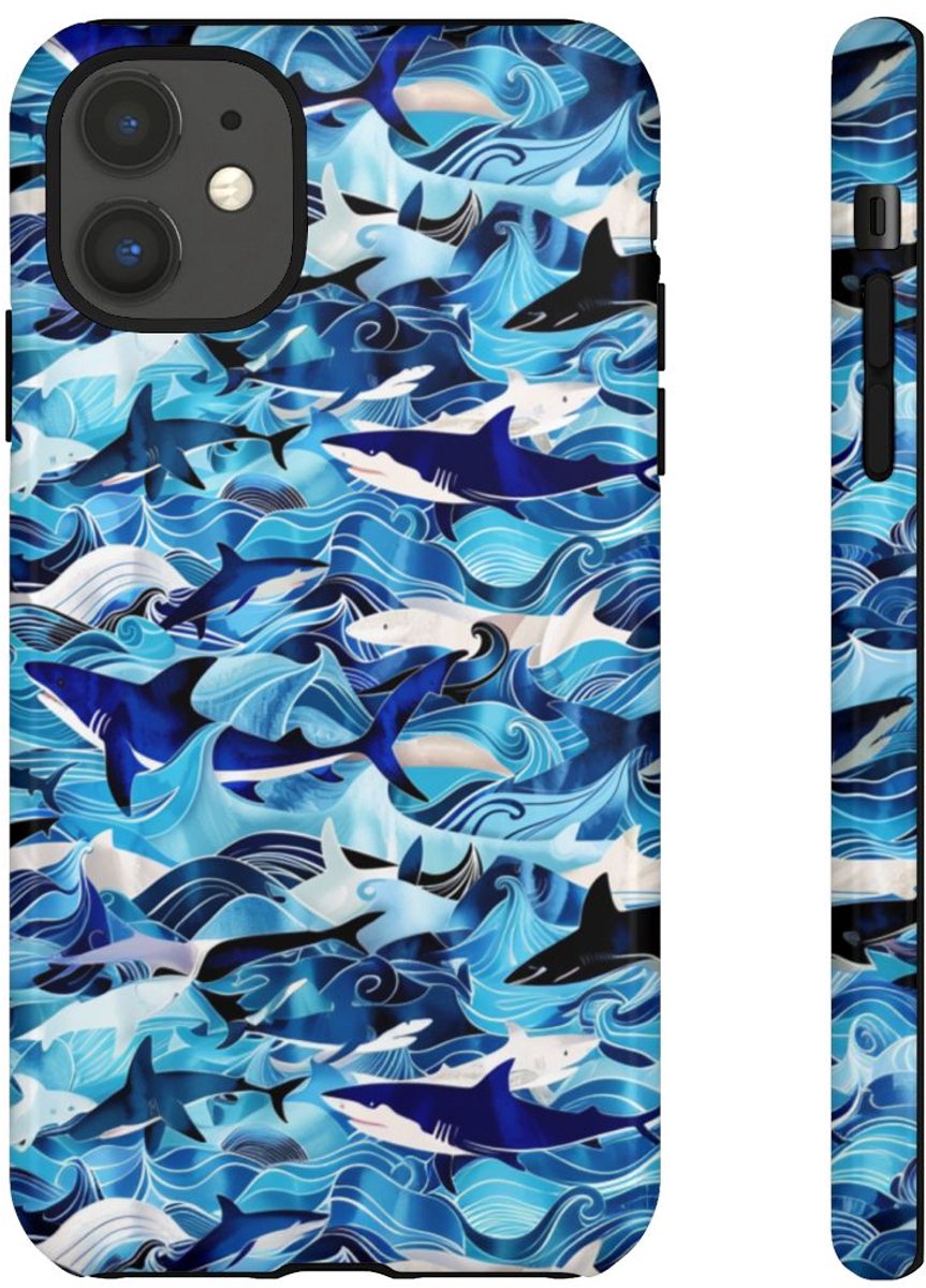 Blauwe Oceaangolven en Haaienpatroon – Telefoonhoesje Geschikt voor iPhone 11