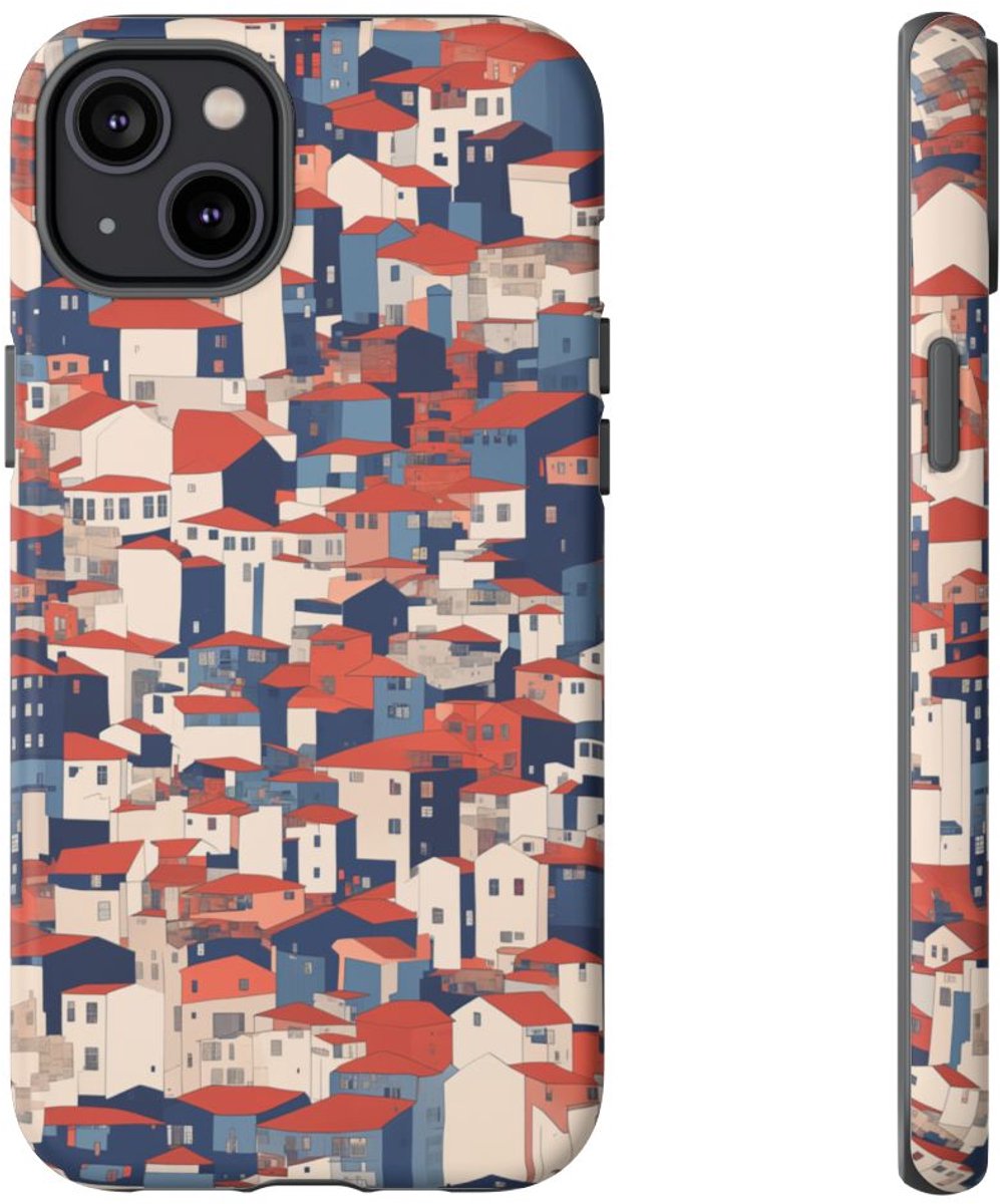 Stedelijk Huizenpatroon met Rode Daken – Telefoonhoesje Geschikt voor iPhone 14 Plus