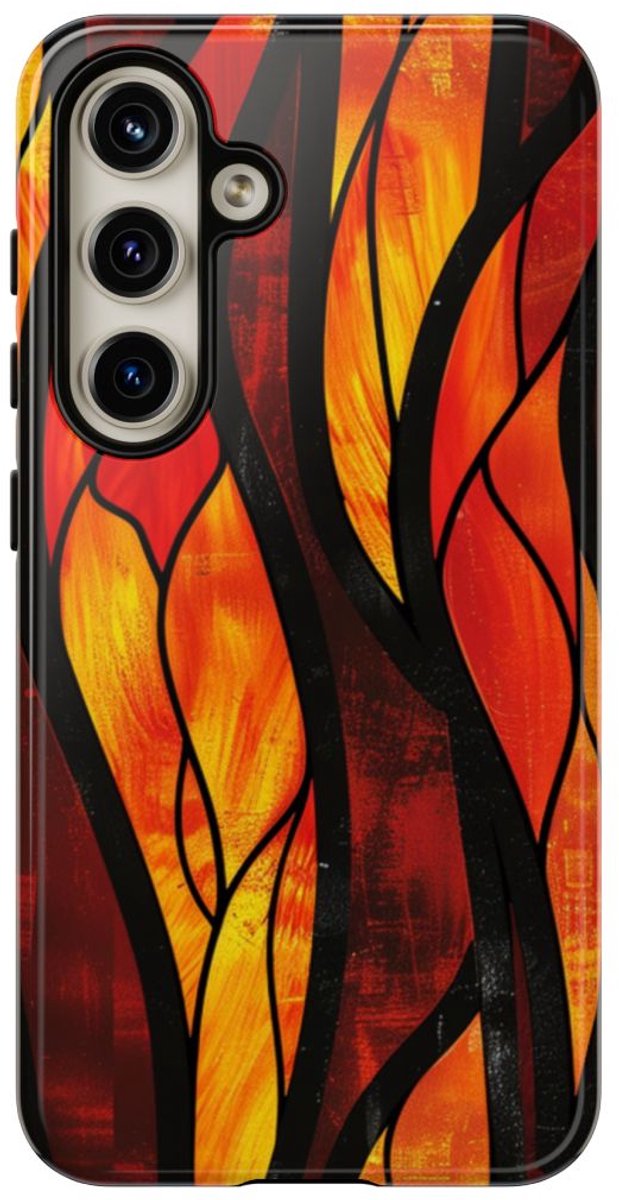Glas-in-Lood Vlammen Design – Telefoonhoesje Geschikt voor Samsung Galaxy S24