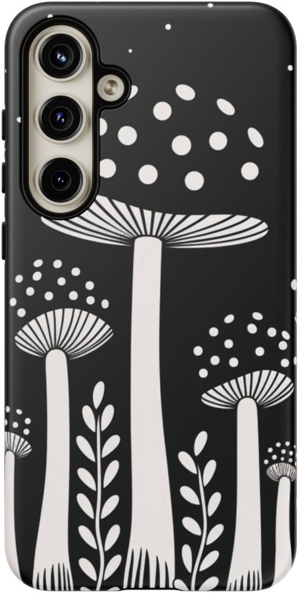 Zwart-Wit Paddenstoelenpatroon – Telefoonhoesje Geschikt voor Samsung Galaxy S24 Plus