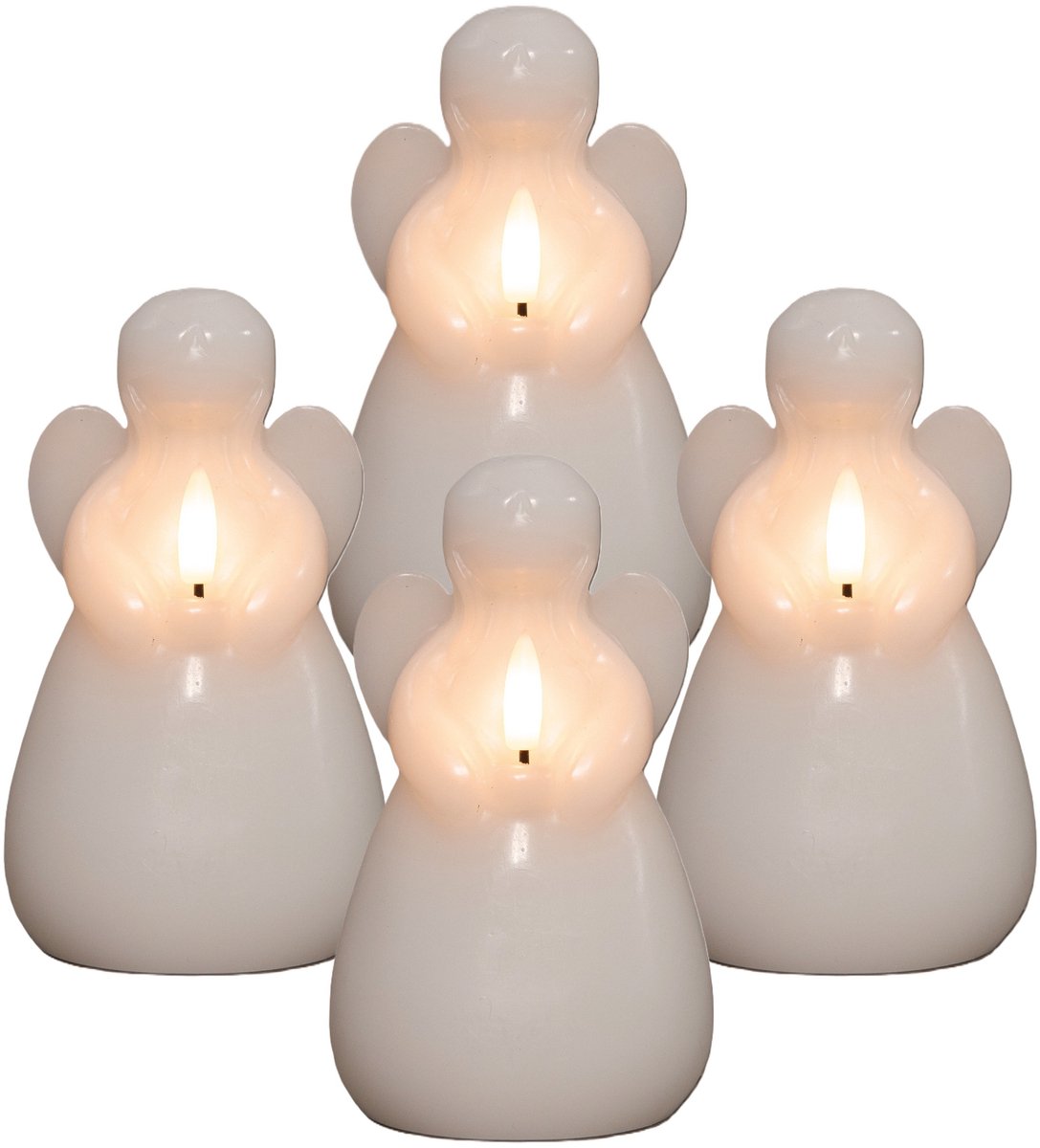 Anna's Collection LED kaars engel - 4x - wit - 14 x 8 cm - met timer - op batterijen - kerst - kerstkaarsen
