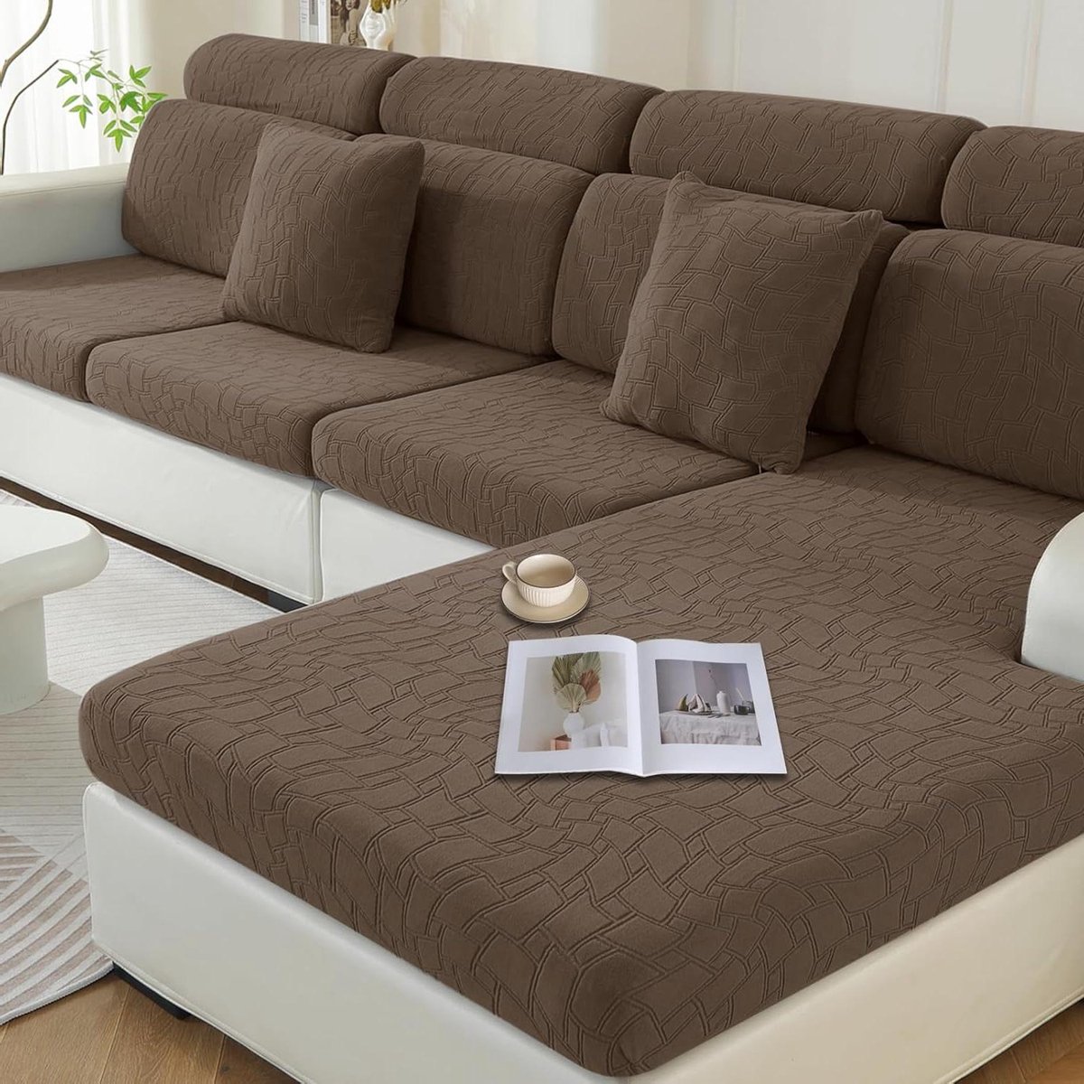 Allecto plus - Zitkussenhoes voor Sofa, Waterdicht en Elastisch, Universele Bankhoes, Kussenhoezen voor Sofa, Stoelbescherming, Bruin - 3 Plaatsen