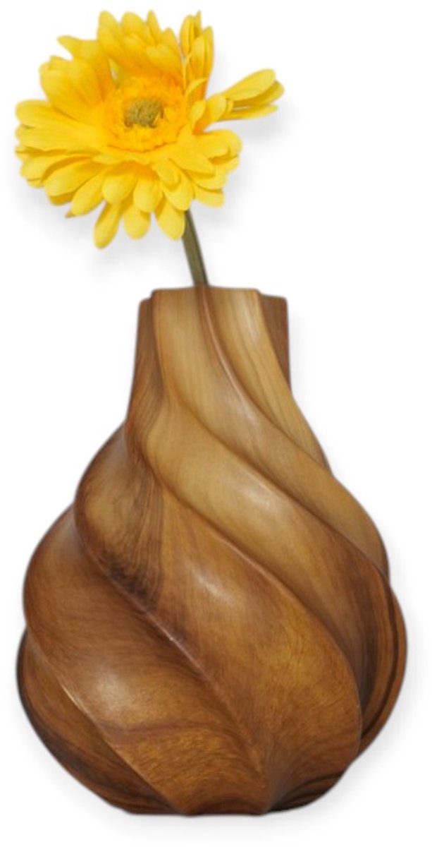 Boltze - Vaas - Bloemenvaas - Houtlook - Keramiek - 22cm - Bruin