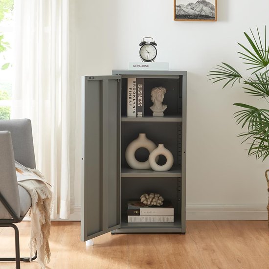 en.casa] Kantoorkast Oripää metalen kast 110x75x33 cm archiefkast opbergkast met 2 deuren en in hoogte verstelbareplanken grijsblauw