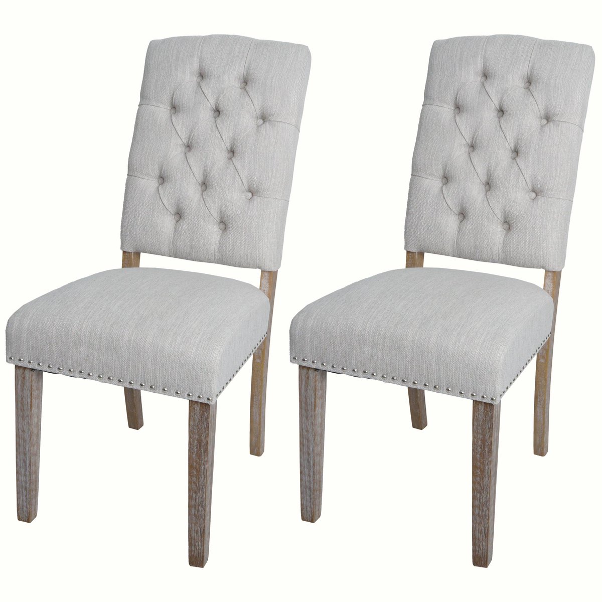 MCW Set van 2 eetkamerstoelen MCW-O66b, keukenstoel met bekleding, Chesterfield-rieten stof/textiel, lichtgrijs